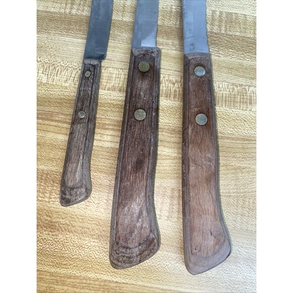 Vintage Set of 3 Flint Stainless Vanadium Knives Wood Handles USA - Picture 6 of 7